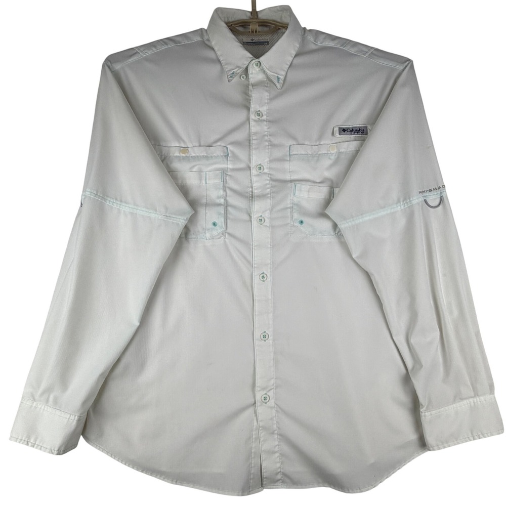 Columbia PFG Fishing Shirt Mens Large (L/G) White Omni-Shade Long Sleeve Vent